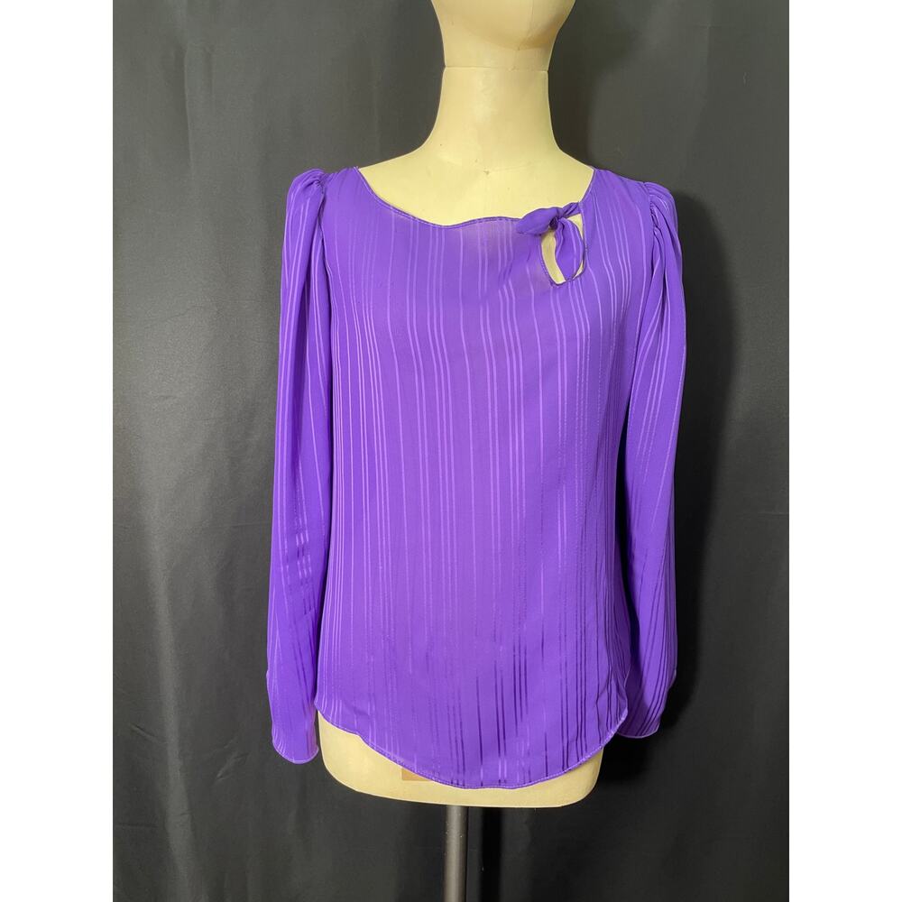 Vintage Rayon Purple Blouse, Marie Claire, Long Sleeves, Side Tie, Scoop Bottom